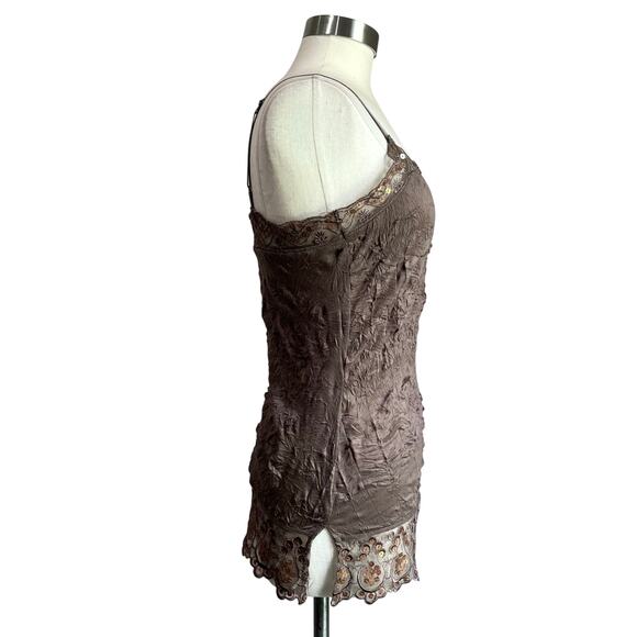 Y2K Weavers Brown Camisole Tank Top with Lace Sequin Detail Size L - Picture 3 of 10
